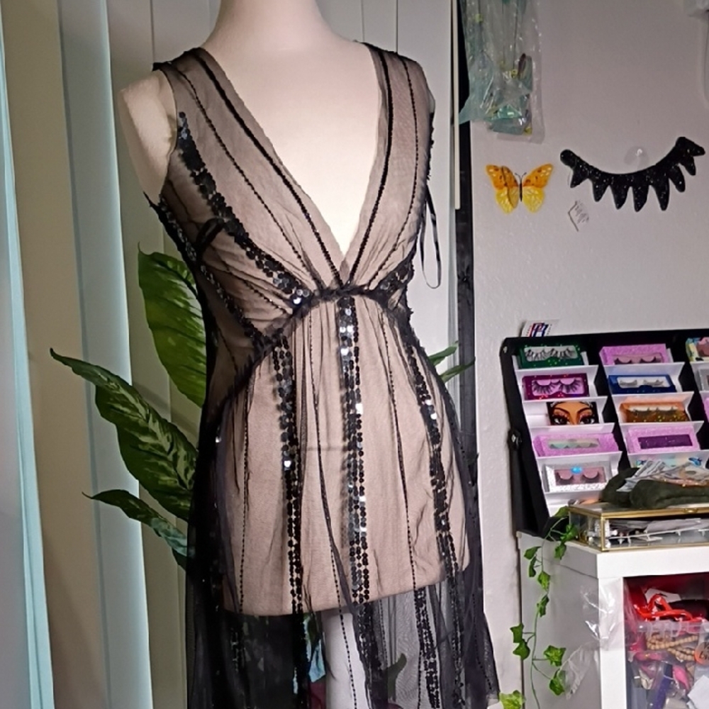 Arden B Black and Silver Mesh Chemise NWT